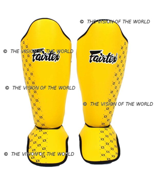 Protège tibia Fairtex SP5 boxe thai muay thai kick boxing mma sparring pieds-poings entrainement jaune