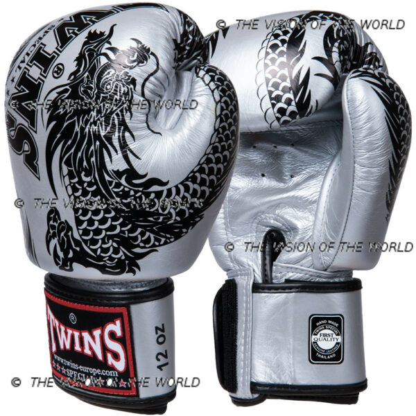 Gants Twins FBGV-49 muay thai kick boxing mma boxe anglaise boxe thai boxe pieds-poings gris noir