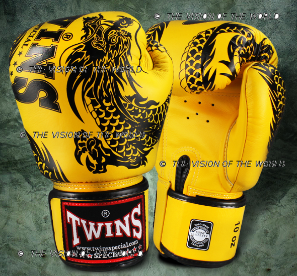 Gants Twins FBGV-49 muay thai kick boxing mma boxe anglaise boxe thai boxe pieds-poings jaune noir