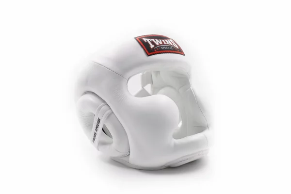 Casque de boxe Twins blanc, l'un casque le plus vendu de chez Twins. À noter que le Casque hgl-3 a une protection intégral
