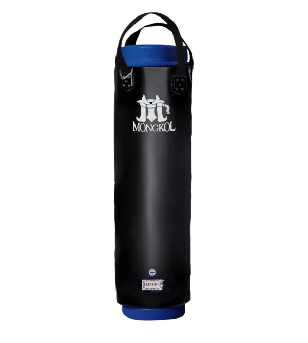 Le sac de frappe Mongkol noir/bleu est conçu pour les sportifs exigeants en quête de performance et de durabilité