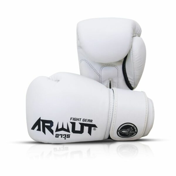 Gants de boxe Arwut BG5 blanc – équipement professionnel pour Muay Thai, Kickboxing et entraînement intensif, avec mousse haute densité et design ergonomique