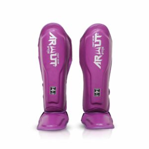 Protège-tibias Arwut SG4 violet – équipement de combat professionnel pour Muay Thai, Kickboxing et MMA, avec rembourrage renforcé et design ergonomique