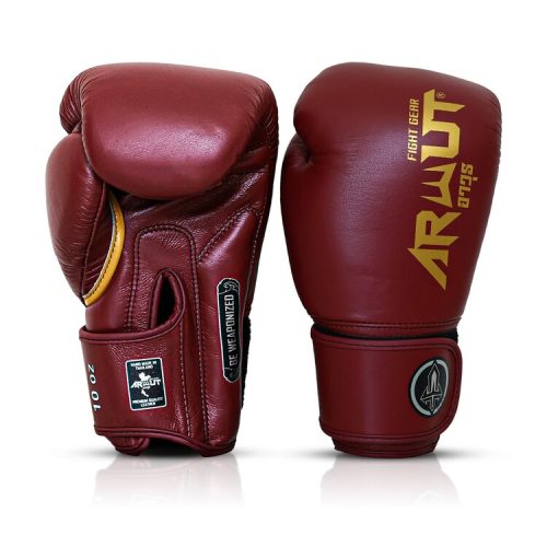 Gants de boxe ARWUT Muay Thai bordeaux avec design premium, protection renforcée pour entraînement de boxe et sports de combat