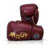 Gants de boxe Arwut-Muay-Thai-Rouge Gants de boxe ARWUT Muay Thai bordeaux avec design premium, protection renforcée pour entraînement de boxe et sports de combat