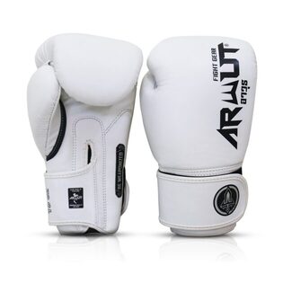 Gants de boxe Arwut-Muay-Thai-blanc Gants de boxe ARWUT Muay Thai blanc avec design premium, protection renforcée pour entraînement de boxe et sports de combat