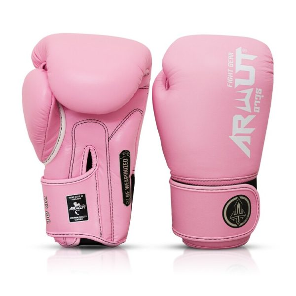 Gants de boxe Arwut-Muay-Thai-rose 1 Gants de boxe ARWUT Muay Thai rose avec design premium, protection renforcée pour entraînement de boxe et sports de combat