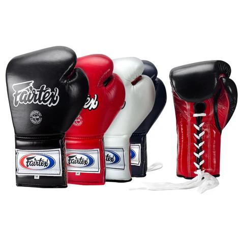 Gants de boxe professionnels Fairtex BGL7 Mexican Style à lacet noirs en cuir véritable pour muay thai et kickboxing