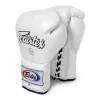 Gants de boxe Fairtex à lacet bgL7 blanc Gants de boxe blanc professionnels Fairtex BGL7 Mexican Style à lacet noirs en cuir véritable pour muay thai et kickboxing