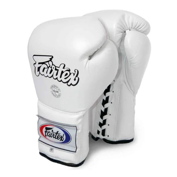 Gants de boxe Fairtex à lacet bgL7 blanc Gants de boxe blanc professionnels Fairtex BGL7 Mexican Style à lacet noirs en cuir véritable pour muay thai et kickboxing