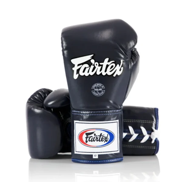 Gants de boxe Fairtex bgL7 bleu à lacet Gants de boxe bleu professionnels Fairtex BGL7 Mexican Style à lacet noirs en cuir véritable pour muay thai et kickboxing