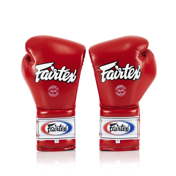 Gants de boxe Fairtex bgL7 rouge Gants de boxe rouge professionnels Fairtex BGL7 Mexican Style à lacet noirs en cuir véritable pour muay thai et kickboxing