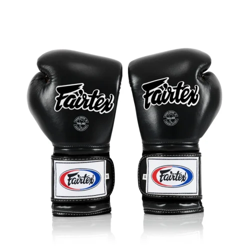 Gants de boxe professionnels Fairtex BGV9 Mexican Style noir en cuir véritable pour muay thai et kickboxing