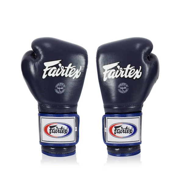 Gants de boxe professionnels Fairtex BGV9 Mexican Style bleu en cuir véritable pour muay thai et kickboxing