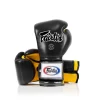Gants de boxe professionnels Fairtex BGV9 Mexican Style noir/jaune en cuir véritable pour muay thai et kickboxing