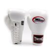 Gants de boxe à lacet blanc Twins BGLL1 à lacet en cuir véritable rouge pour muay thai et kickboxing