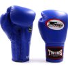 Gants de boxe à lacet bleu Twins BGLL1 à lacet en cuir véritable rouge pour muay thai et kickboxing
