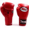 Gants de boxe thaïlandaise Twins BGLL1 à lacet en cuir véritable rouge pour muay thai et kickboxing