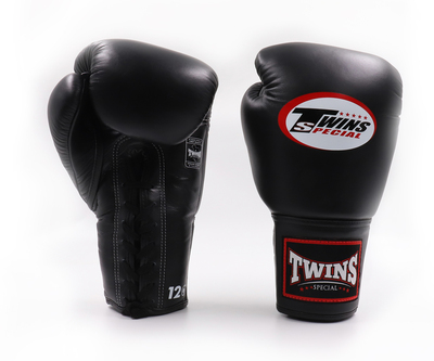 Gants de boxe à lacet blanc Twins BGLL1 en cuir véritable rouge pour muay thai et kickboxing