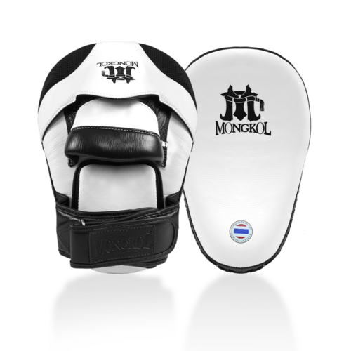 Pattes d’ours de boxe thaï Mongkol PMM02 blanc disponibles en plusieurs couleurs et tailles pour entraînement Muay Thaï