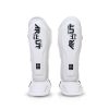 Protège-tibias blanc ARWUT SG4 The Ascent professionnels pour Muay Thai, MMA et kickboxing avec protection renforcée tibia et pied haute densité pour entraînement intensif