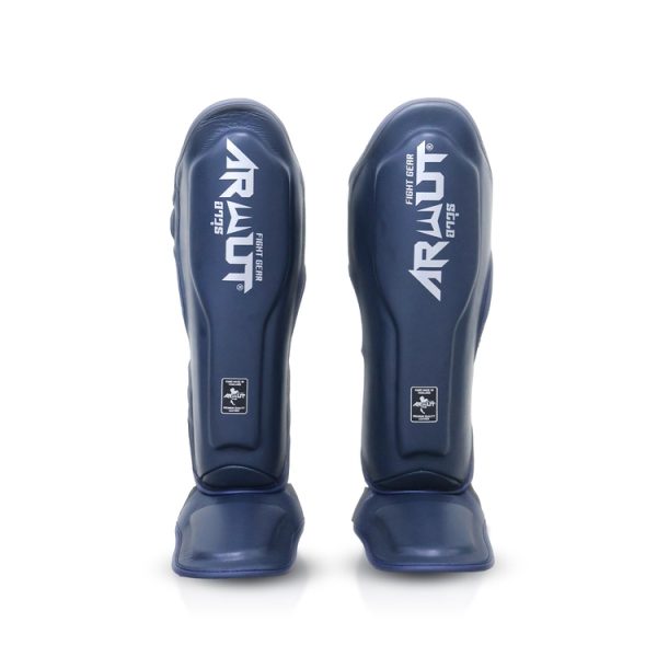 Protège-tibias bleu ARWUT SG4 The Ascent professionnels pour Muay Thai, MMA et kickboxing avec protection renforcée tibia et pied haute densité pour entraînement intensif