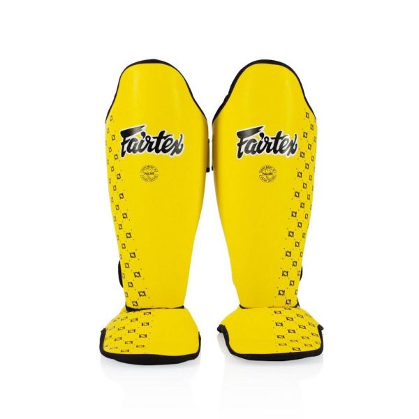 Protèges-tibias Fairtex SP5 jaune pour Muay Thai et kickboxing professionnel