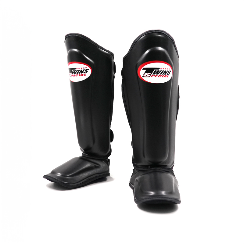 Protège-tibias Twins Special SGL10 noir en cuir véritable pour muay thai, kickboxing et MMA