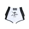 Short fairtex Muaythai Short de Muay Thai Fairtex blanc vue de face avec combattant imprimé