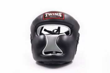 Casque de sparring Twins HGL3 noir vue de profil Casque de sparring Twins Special HGL3 noir vue de profil, logo Twins Special sur le dessus, rembourrage renforcé au niveau des joues