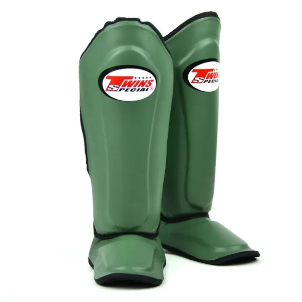protège tibia twins olive Protège-tibias Twins Special SGL10 olive en cuir véritable pour muay thai, kickboxing et MMA