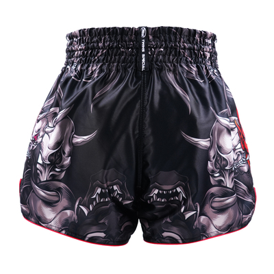 short muaythai twins kabuki Short Muay Thai Twins Kabuki noir vue de dos masques de démons gris cordon de serrage
