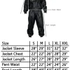 twins-special-sauna-suit-sweatsuit-size-chart Ensemble de sudation Twins VS1 sizing en vinyle noir, veste zippée et pantalon élastiqué, logo Twins Special, pour Muaythai et MMA