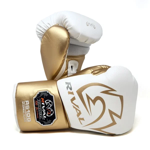 Gants de sparring Rival rs100 blanc or Gants de boxe sparring Rival RS100 blanc et or