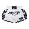 Short de Muay Thaï Arwut Ascent Blanc Collection avec motifs latéraux et logo Arwut.