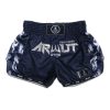 Short de Muay Thaï Arwut Ascent bleu Collection avec motifs latéraux et logo Arwut.