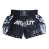 Short de Muay Thaï Arwut Ascent Noir Collection avec motifs latéraux et logo Arwut.