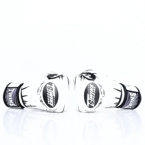 Gants de boxe Twins comic vue de face Gants de boxe Twins Comic blancs vue de face avec logo Twins Special