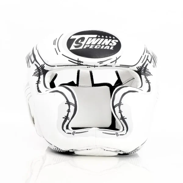 casque Twins comic vue de face Casque de sparring Twins Comic blanc vue de face avec logo Twins Special