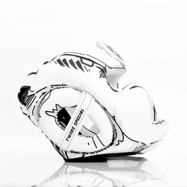 casque Twins comic vue de profil Casque de sparring Twins Comic blanc vue de profil, motifs graphiques noirs