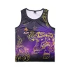 Débardeur Arwut Sublimation Erawan vue de face, motif éléphant thaï doré sur fond violet et noir