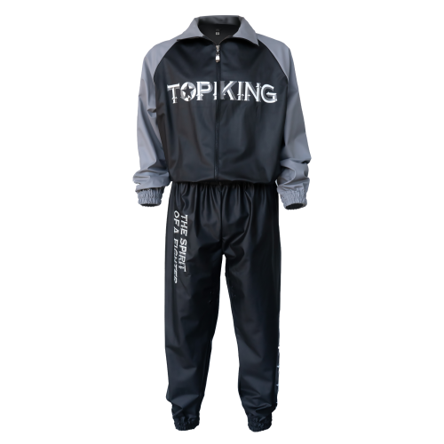 Ensemble de sudation Topking bicolore - vue de face Ensemble de sudation Topking gris et noir vu de face avec logo Topking