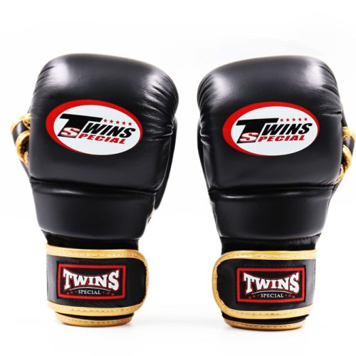 Gants de grappling Twins Special noir et or vue de face