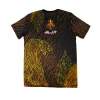 tshirt-arwut-payak-dos T-shirt Arwut Sublimation Payak vue de dos, motif tigre doré et flammes thaïes sur fond rayé